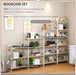 6 Tiers No Assembly Book Shelves, 61.8" H Folding Bookshelf Bookcase Open Industrial Foldable Shelves for Bedroom, Living Room, Home Office - Natural White