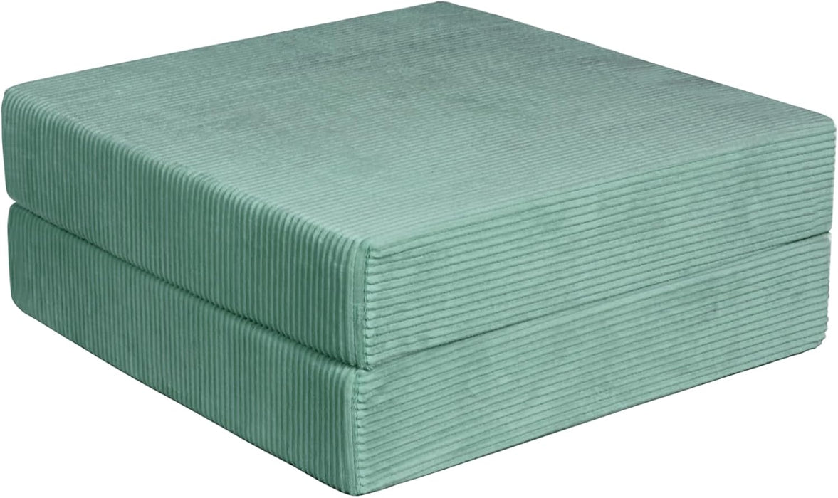 2-Piece Modular Corduroy Sage Green Ottoman – Boneless Convertible Floor Sleeper & Guest Seating Mat – Pet-Friendly, High-Density Certipur-Us Foam, Washable Covers, Anti-Slip Base