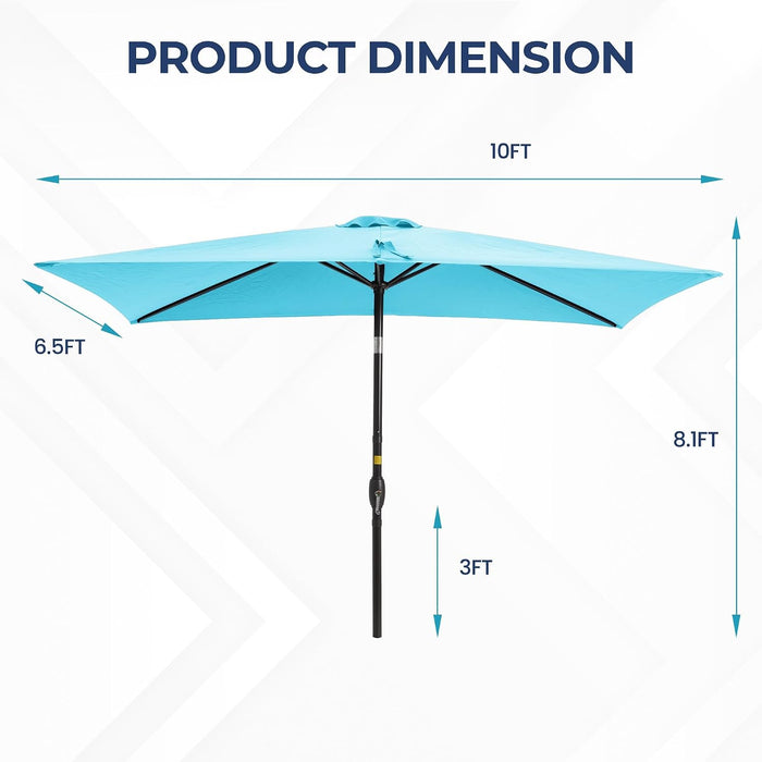 6.5' X 10' Patio Umbrella, Rectangular Patio Umbrella, Metal Pole Square Outdoor Umbrella with Crank and Push Button Tilt, Large Outdoor Umbrella with Polyester Canopy