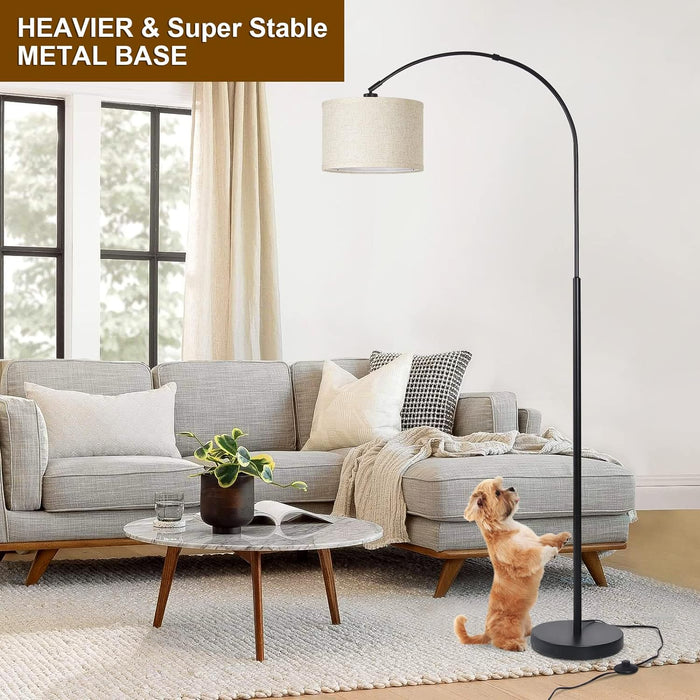 Arc Floor Lamps for Living Room, Modern Standing Lamp with Adjustable Hanging Drum Shade, Tall Pole Lamp with Foot Switch, over Couch Arched Reading Light for Bedroom, Office (Black)