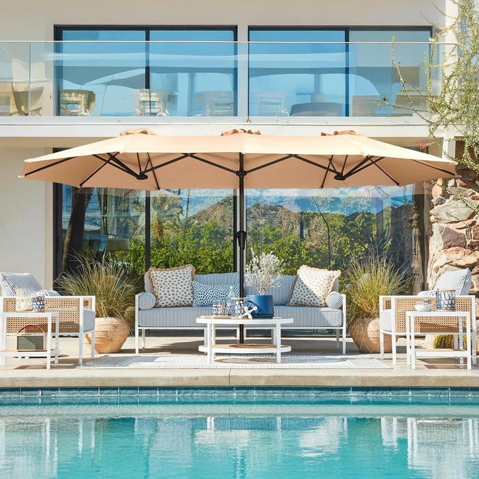 13FT Outdoor Umbrella for Patio, Double Sided Pool Umbrellas with Fade Resistant Canopy, Large Table Umbrella for Deck, Market, Backyard - Beige(No Base)