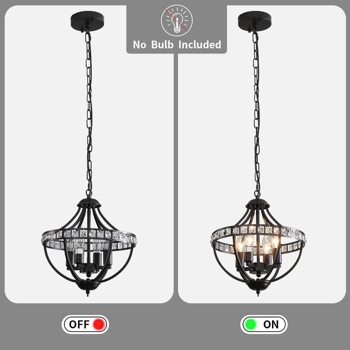 Black Crystal Chandelier 4 Light Pendant Farmhouse