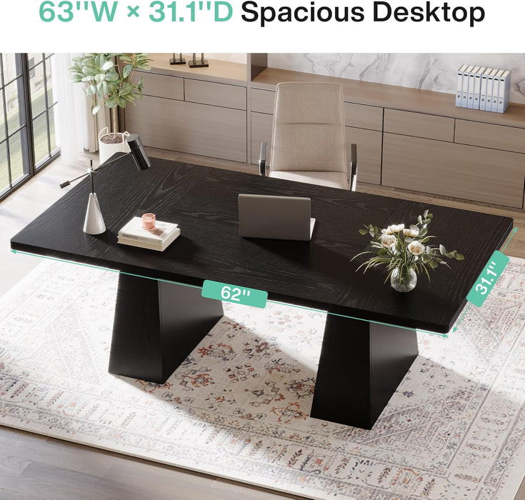 63-Inch Modern Executive Desk Featuring Dual Pedestal