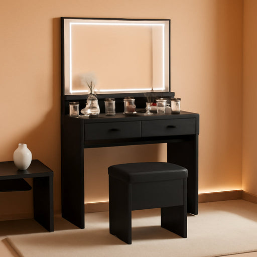 Black IntegratedLED Vanity Desk With Illuminated Mirror