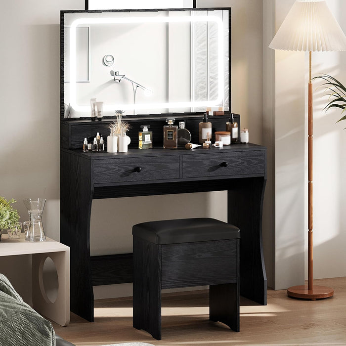Black IntegratedLED Vanity Desk With Illuminated Mirror