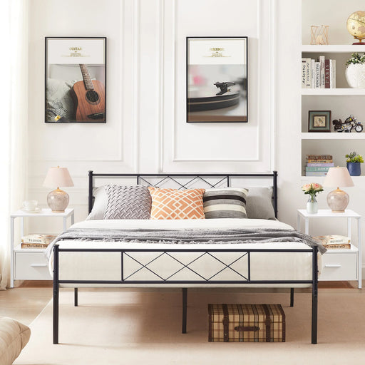 3-Piece Modern Bedroom Sets Include Full Bed Frame + 2 White Nightstands