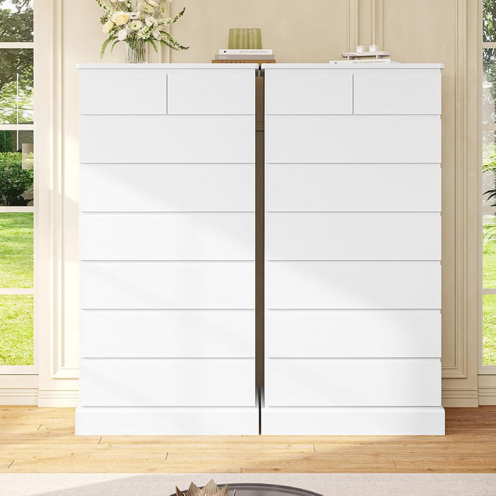 White Tall Dresser for Bedroom with 8 Drawers, 59.6" Tall Dressers & Chests of Drawers, Modern Wood Closet Organizer and Storage Cabinet, Large Vertical Dresser for Bedroom, Closet, Hallway