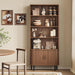 71" Tall Bookshelf with Cabinet, 5 Tier Fluted Bookcase Walnut | with Sliding Door, Adjustable Display Shelf, Free Standing Cube Storage Organizer, Wood Shelving Unit Living Room & Office