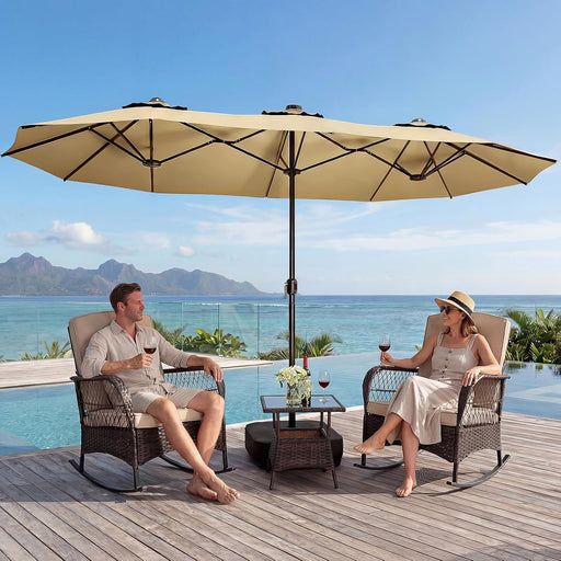 15FT Double-Sided Patio Umbrella with Base Included, Large Outdoor Rectangular Market Umbrella for Backyard, Poolside, Lawn & Garden, Khaki