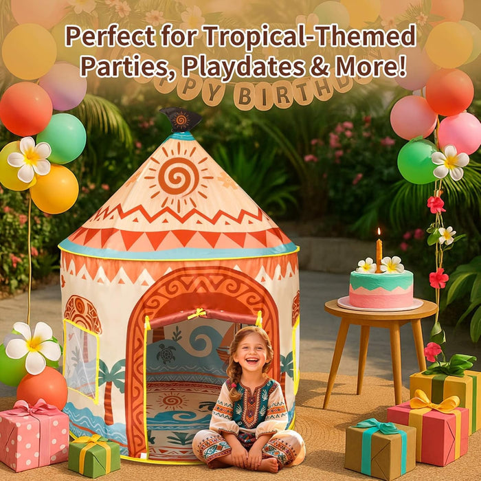Tropical Adventure Princess Play Tent for Kids, 53"X41" Island-Themed Pop-Up Playhouse with LED Lights & Carry Bag, Indoor Outdoor Tent for Girls & Boys Ages 3–9