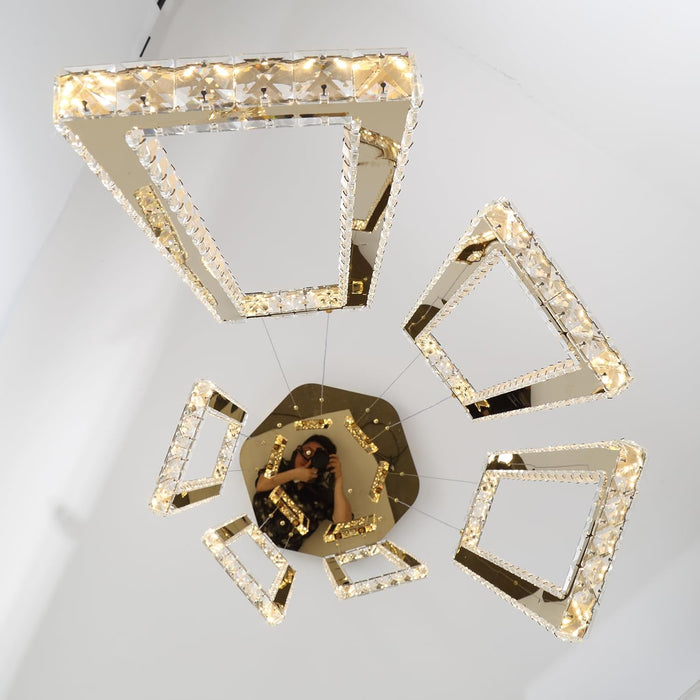 H158 Modern Chandelier 12 Rings Gold Chandelier Lighting Fixture High Ceiling Chandelier Suitable for Living Room Staircase Villa