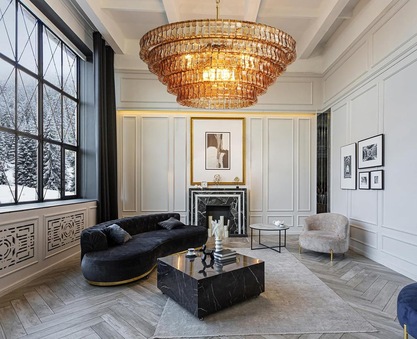 Large Chandelier, 48" Gold Chandelier for Dining Room, 8-Light round Drum Kitchen Island Hanging Light Fixture Perfect for Living Room, Bedroom