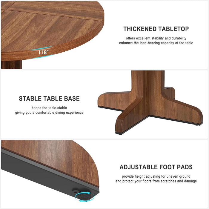 47" round Dining Table for 4, Farmhouse Kitchen Table, Walnut | Circle Dining Room Table Dinner Table, Kitchen Dining Room Furniture (Table Only)