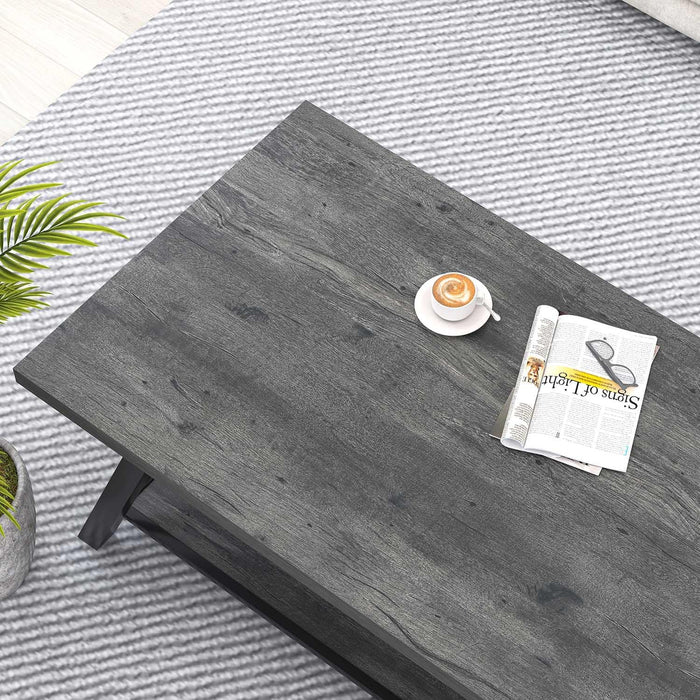 Coffee Table, Industrial Wood and Metal Center Table for Living Room, Rectangle Cocktail Tea Table with Storage Shelf, Rustic Grey, 47 Inch