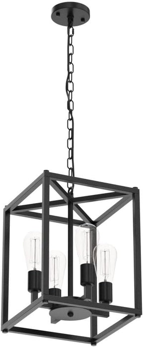 Black Chandelier Dining Room Light Fixtures over Table, 4-Light Farmhouse Kitchen Chandelier Hanging Light Fixture,Black Rectangle Chandelier with Adjustable Long Chain for Dining Room