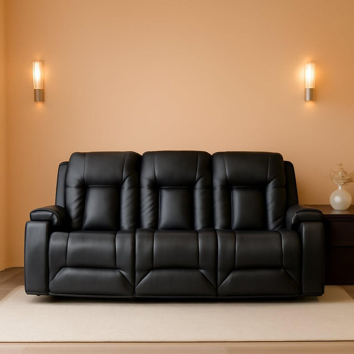 Recliner Chair Set, Furniture 3PC Bonded Leather Recliner Set Living Room Set, Sofa, Recline Chair (Black,Living Room Set 3)