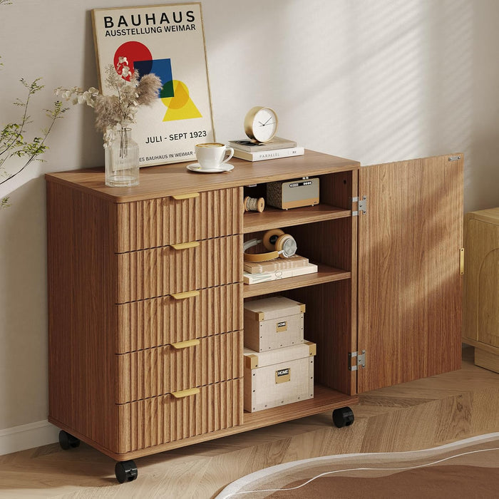 Five Drawer Wooden File Cabinet With AdjustableShelf