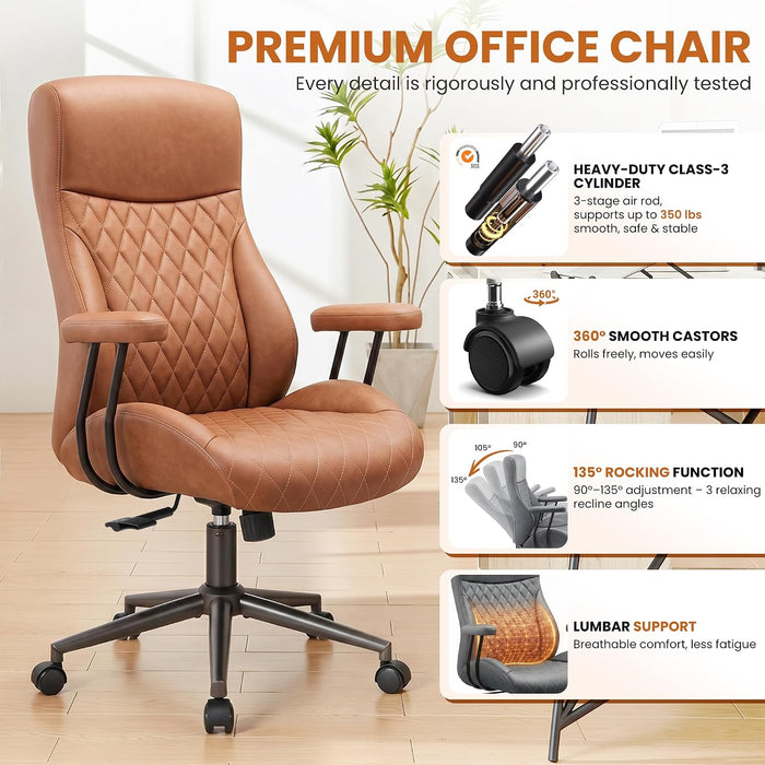 Office Desk Chair, Ergonomic Executive Leather Computer Swivel Chair, Brown