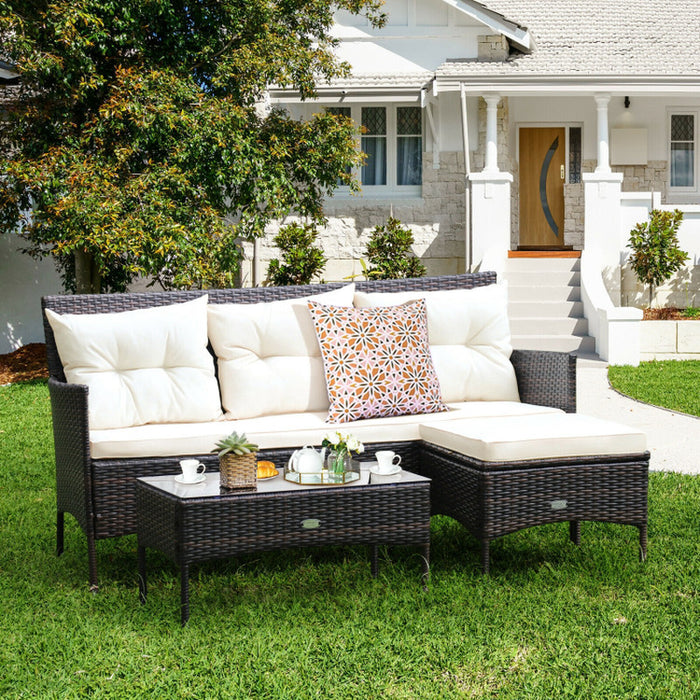 3 Pieces Patio Furniture Sectional Set with 5 Cozy Cushions