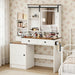 Brown Farmhouse Vanity Desk With Illuminated Mirror