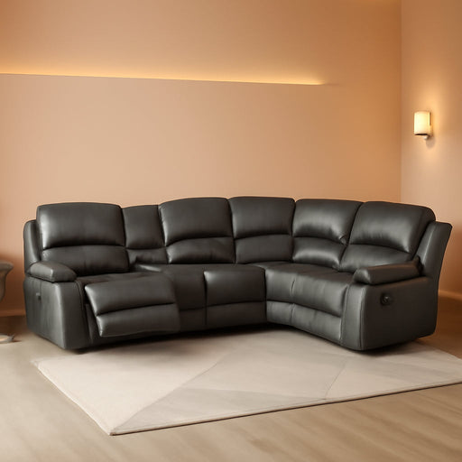 Bonded Leather Sectional Sofa 3 Recliners, Grey
