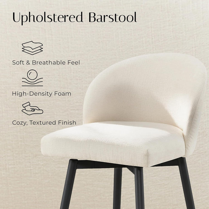 26" Counter Height Bar Stool Set of 2,Linen Fabric Upholstered Barstools with Footrest,Metal Frame,360° Swivel Barstools for Kitchen Island, Home Bar & Breakfast Nook,Beige