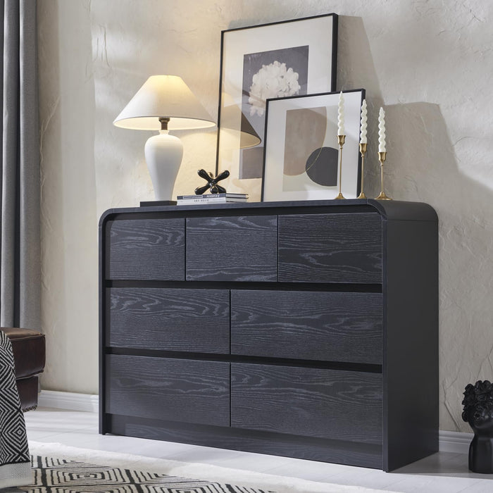 Modern 7 Drawers Dresser for Bedroom, 47" Wide Wood Dressers, Black