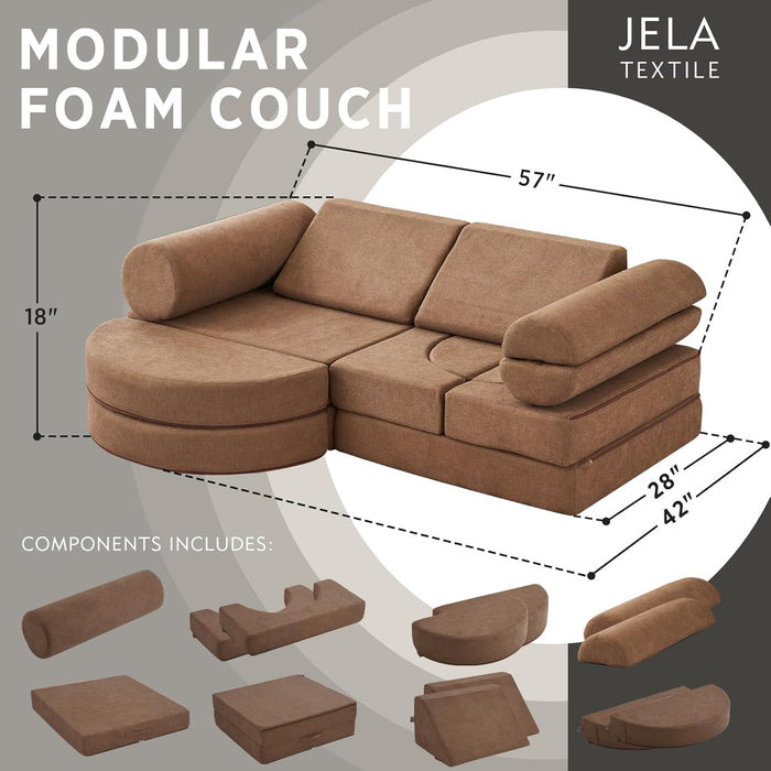 Kids Couch 14PCS Luxury, Floor Couch Floor Sofa Modular Furniture for Adults, Playhouse Play Set for Toddlers Babies, Modular Foam Play Couch, Modular Sectional Sofa (Coffee, 57"X28"X18")