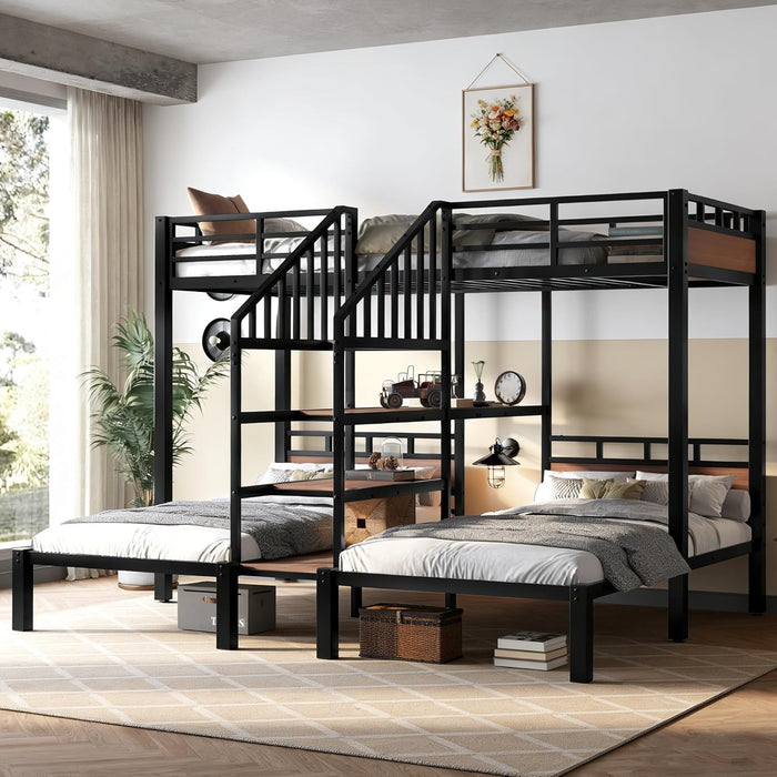Metal Triple Bunk Bed JetBlackFinish IndustrialGrade
