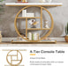 41.3" Console Table, Industrial 4-Tier Sofa Entryway Table with Circle Base, Narrow Wood Accent Tables with Storage Shelves for Living Room, Hallway, Foyer, White Gold