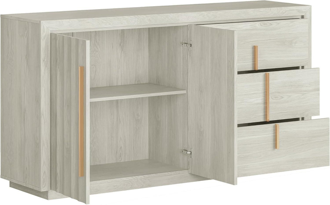 64” Sideboard Buffet Cabinet, Modern Fluted Door Console Table with 3 Drawers and Adjustable Shelves, Accent Storage Cabinet for Entryway, Living Room & Dining Room - White Sand