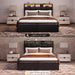 Full Bed Frame with 2 Storage Drawers, LED Lights & Charging Station, Upholstered Headboard with Shelves, Heavy Duty Metal Platform, No Box Spring Needed, Noise Free, Easy Assembly