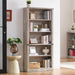 70" Grey Tall Bookcase, 5 Tier Wooden Standing Farmhouse Bookshelf