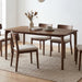 Mid-Century Modern Walnut Color Dining Table, 63" Rectangular Kitchen Table with Solid Wood Legs, Curved Edges, 6-Person Table for Dining Room Living Room Kitchen