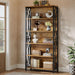 Industrial Six Tier Tall Bookshelf BrownAndBlackFinish