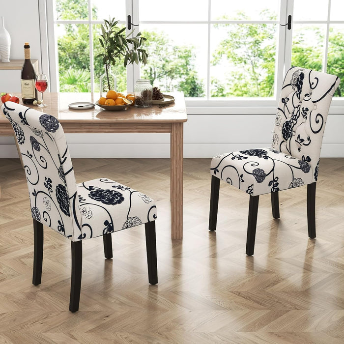 Upholstered Dining Chairs Set of 2, Tufted Fabric Kitchen Chairs W/Padded Seat & Rubber Wood Legs, Farmhouse Accent Chairs W/Patterns, Armless Dining Room Chairs for Restaurant, Living Room