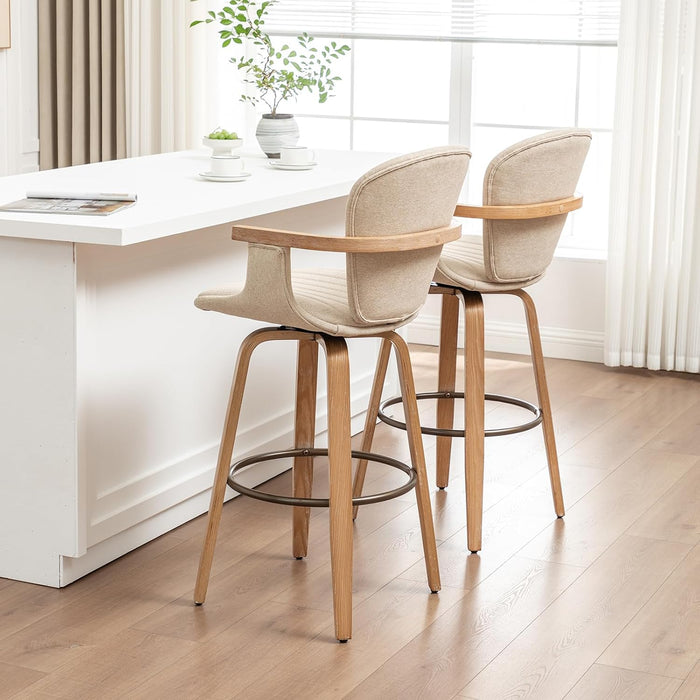 30" H Bar Height Swivel Bar Stools with Back and Arm Accent Barstools Chair