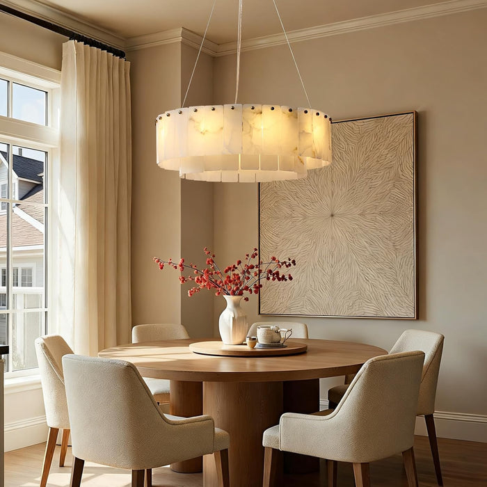 Alabaster Chandelier, D24In Modern round Chandeliers, Chandeliers for Dining Room, Marble Pendant Light, Alabaster Chandelier for Bedroom, Living Room, Foyer, Entryway, Hallway