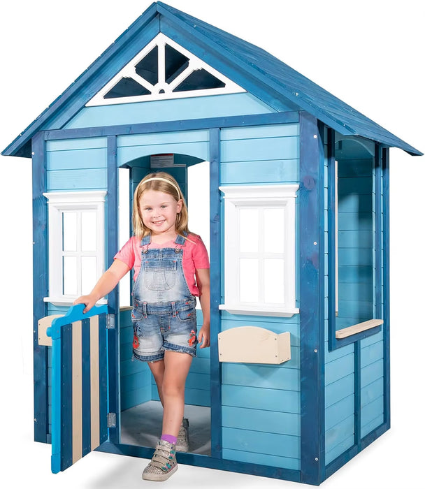 Woodbridge Wooden Outdoor Backyard Playhouse with Flower Boxes, Blue