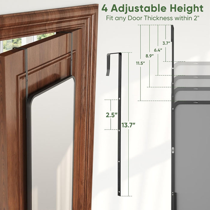 48"X14" Door Hanging Full Length Mirror, Floor Mirror Freestanding,Full Body Mirrors with Adjustable Stand for Bedroom Living Room Cloakroom, Rounded Rectangle, Black