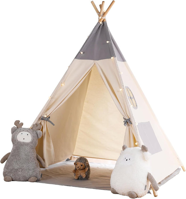 Teepee Tent for Kids with Light & Mat, Toddler Tents Indoor Play Tent Playhouse, Toddler Tipi Cotton, Tee Pee Tents for Kids Indoor, Boys & Girls Teepee,Children Room Playhouse