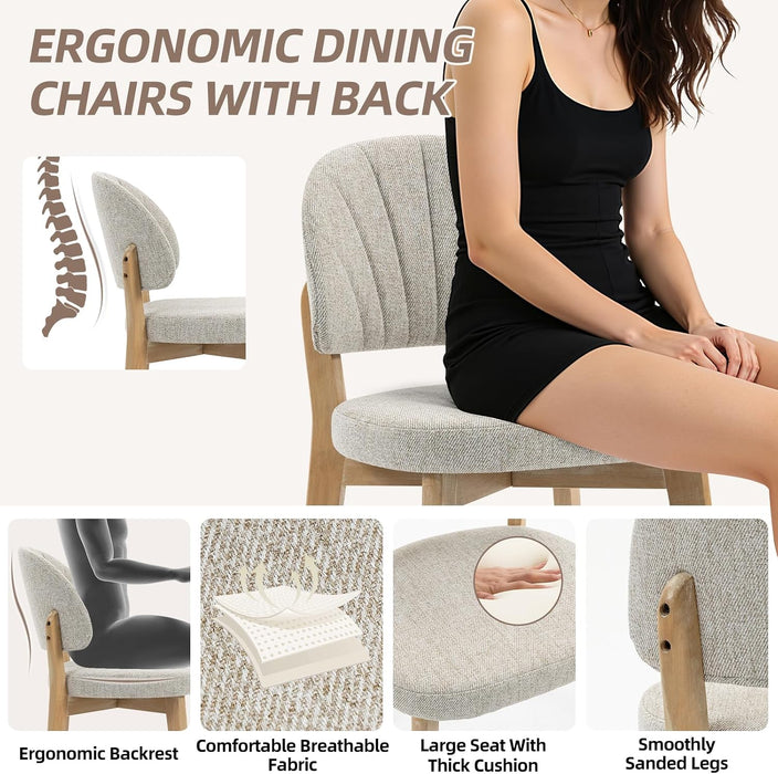 Modern Fabric Upholstered Dining Chairs Set of 4, Farmhouse Curved Back Armless Accent Chairs with Solid Oak Wood Legs, Walnut Kitchen Side Chairs for Dining Room, Bedroom/Restaurant, Oatmeal