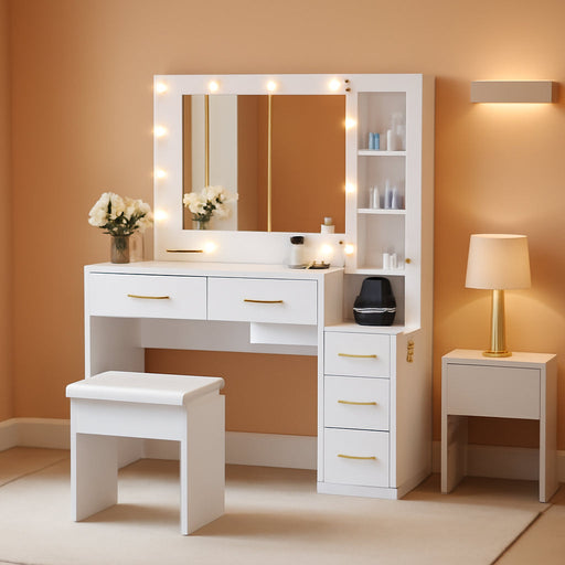 White Makeup Vanity With Integrated Charging Station