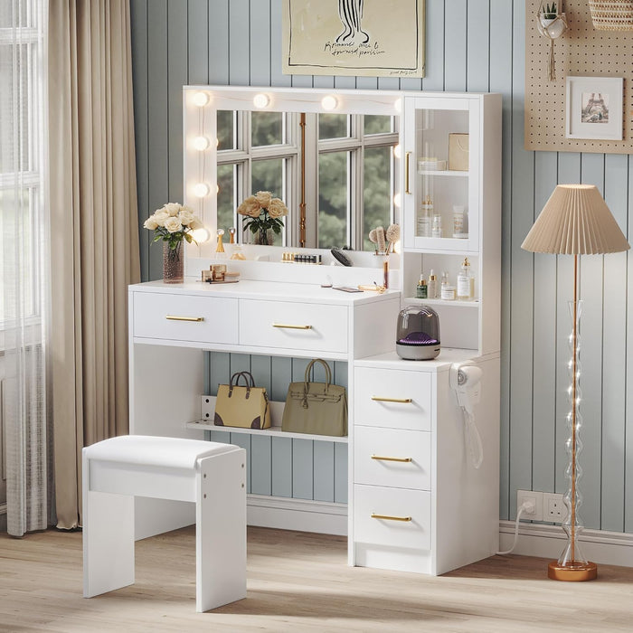 White Makeup Vanity With Integrated Charging Station