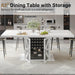 Modern Dining Table for 4 to 6, White Rectangle Kitchen Table with Storage, Wooden Pedestal Dining Room Table with Fridge Space, Large Dinner Tables for Home,Living Room,White Faux Marble, 63 Inch