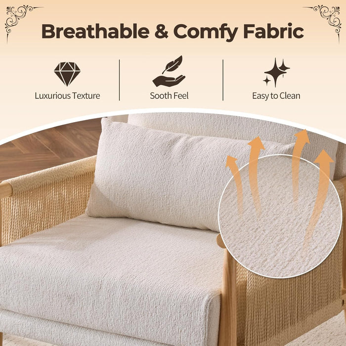 Beige Chenille Modern Armchair Featuring Lumbar Pillow