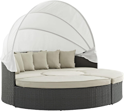 Sojourn Outdoor Patio Sunbrella Sectional Daybed with Canopy in Antique Canvas Beige