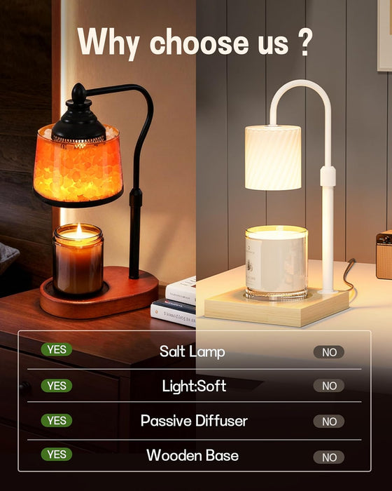 3-In-1 Candle Warmer Lamp with Timer Dimmable, Himalayan Salt Lamp & Passive Diffuser, Gifts for Women, House Warming Gifts New Home Decor, Wax Melt Warmer for Jar Candles (2 Bulbs)