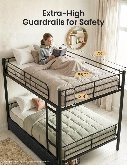 Black Full-Over-Full Heavy-Duty-Metal Bunk Bed With Drawers