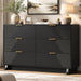 47.24" Wide Dresser for Bedroom, 6 Drawer Black Dresser with Fluted Design & Gold Metal Handle, Chest of Drawers Dressers with Sturdy Base, Wood Dressers for Bedroom, Living Room, Hallway
